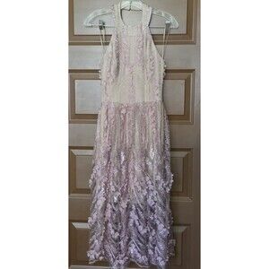 Dress the Population Size Small 3D Floral Halter Neck Pink Nude Dress Fairy